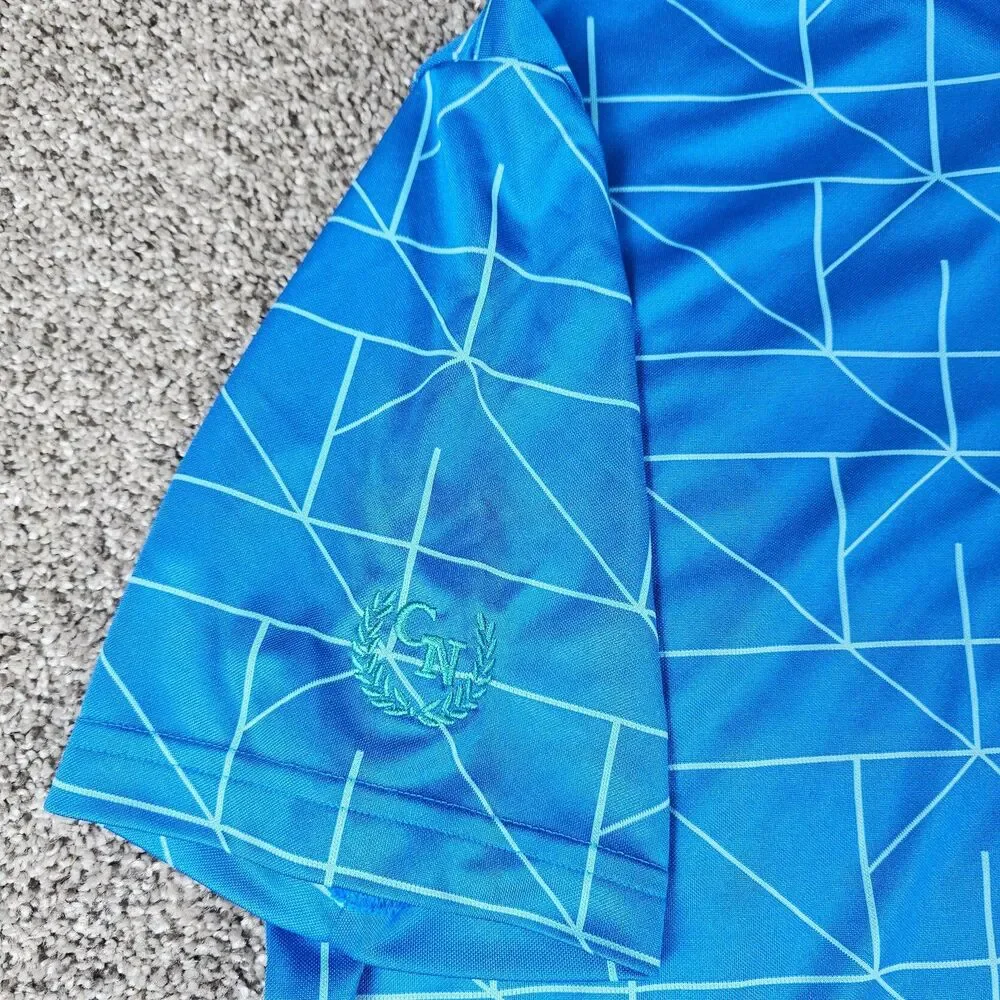 Adidas Golf Polo Shirt Mens Large Blue Geometric Abstract Stretch Athleisure